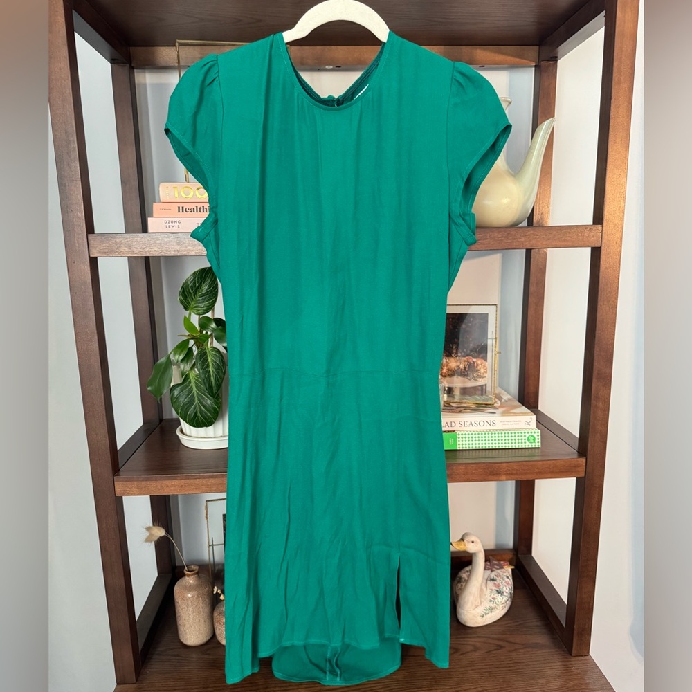 Reformation Green Sheath Dress with Flutter Sleeves